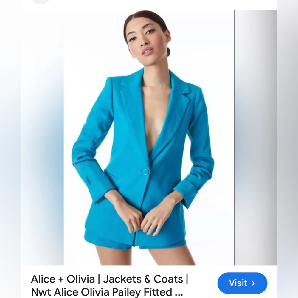 Alice & Olivia. Ocean Blue Pailey Fitted Notch Collar Blazer. Size 6. Worn once